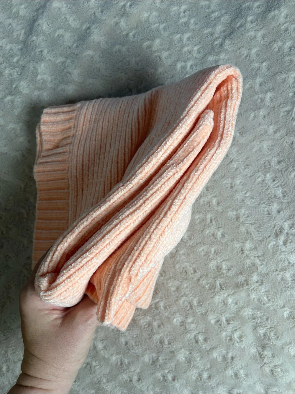 First Impressions Iced Peach Chenille Baby Blanket Soft Sweater Knit Lovey